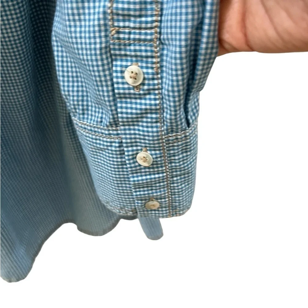 Free People long button down shirt dress blue gingham style size Large